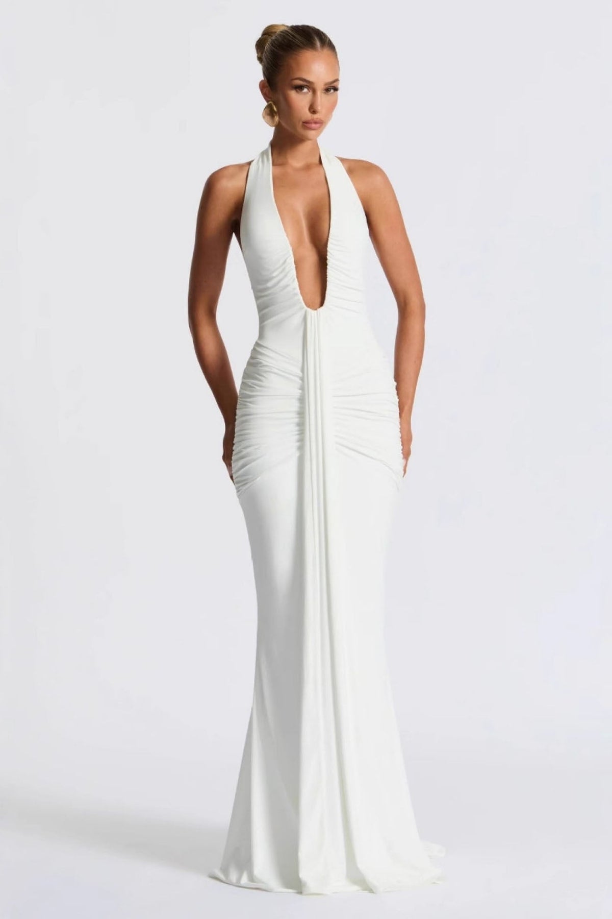 Halter Deep V Mermaid Maxi-Length Dress