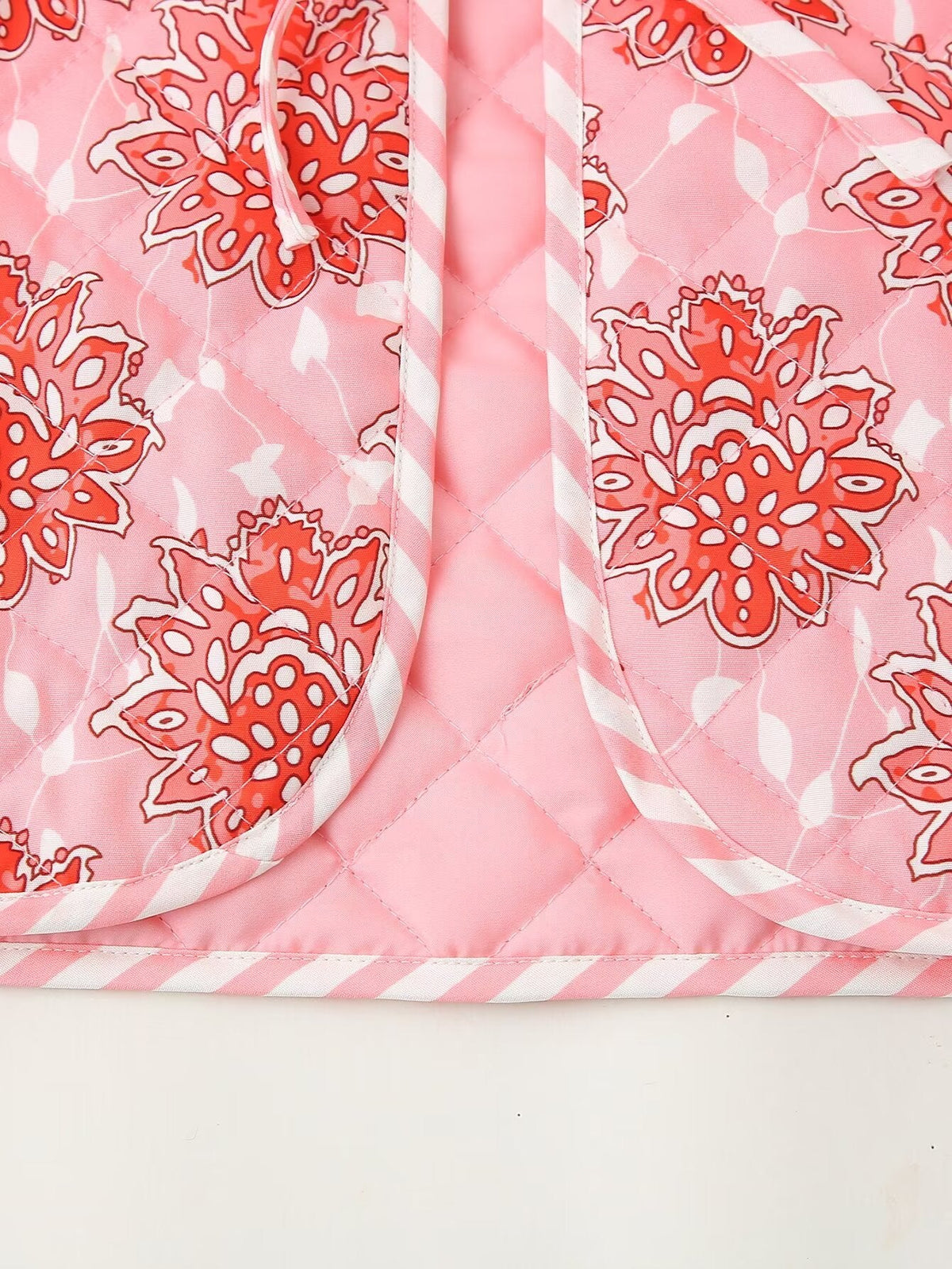 Quilted Vest with Floral Print and Tie Details