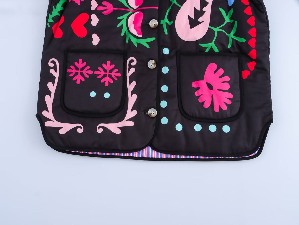 Jacket with Floral Print and Buttons
