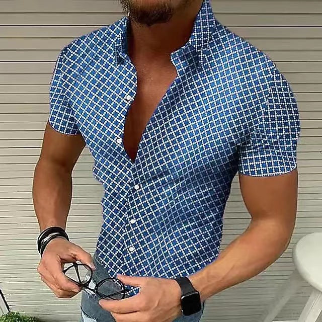 Loro - Men's Slim Fit Check Short Sleeve Shirt