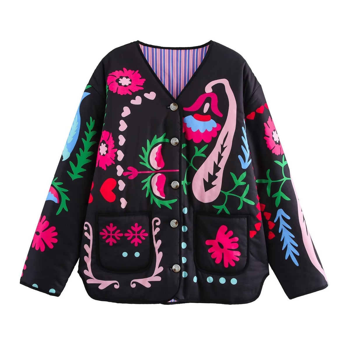 Jacket with Floral Print and Buttons