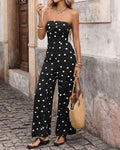 Women's Strapless Polka Dot Wide-Leg Jumpsuit with Draped Bodice – Elegant Vintage-Inspired Summer Occasion Wear