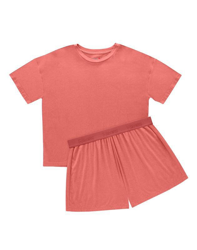 Women's Soft Modal Blend Two-Piece Loungewear Set – Oversized Short Sleeve T-Shirt and Elastic Waist Shorts for Relaxed Home and Sleepwear