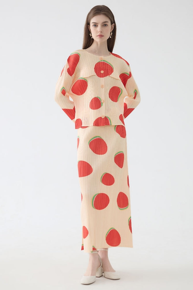 Slim-Fitting Patterned Long-Sleeved Skirt Set