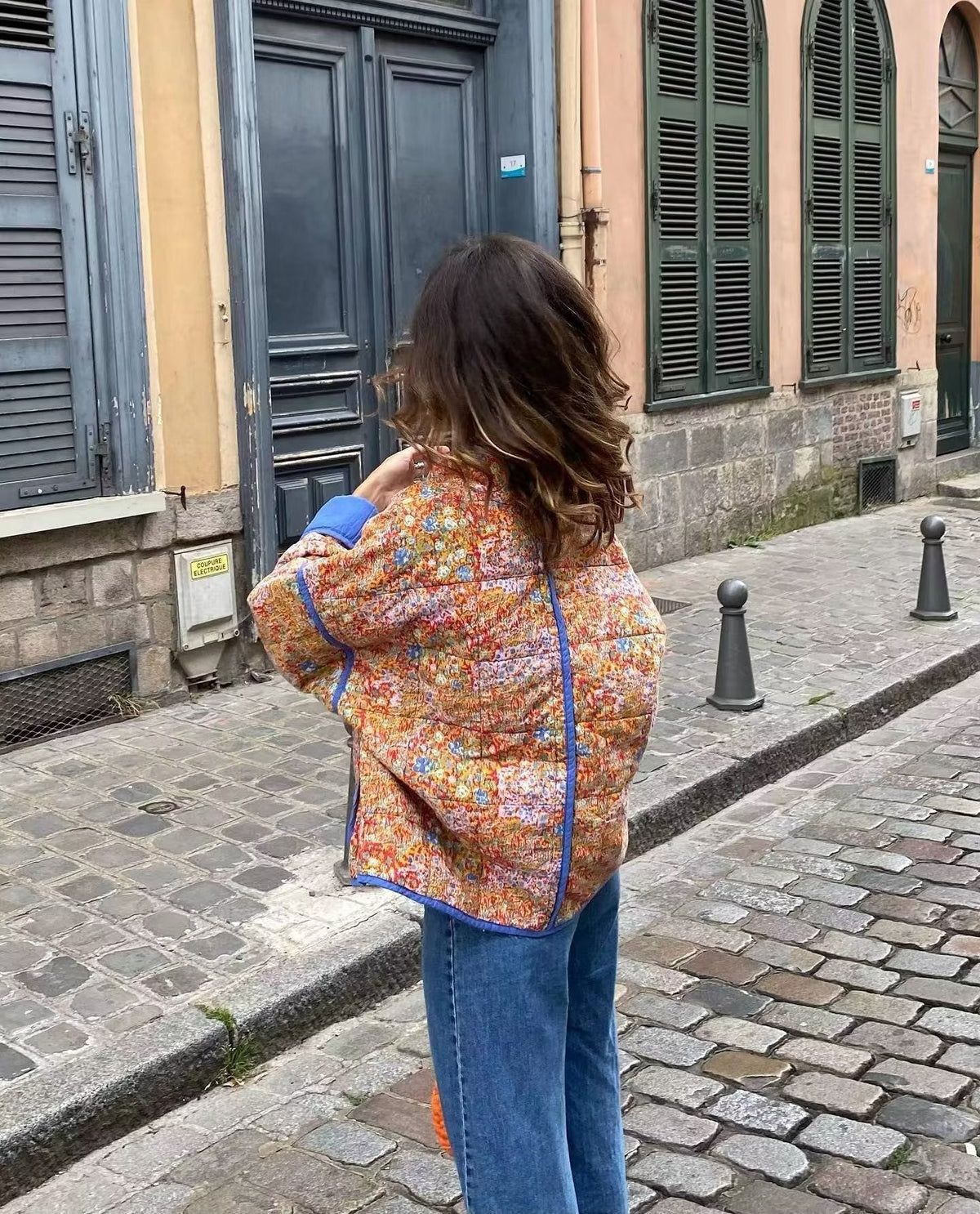 Quilted Jacket with Floral Print