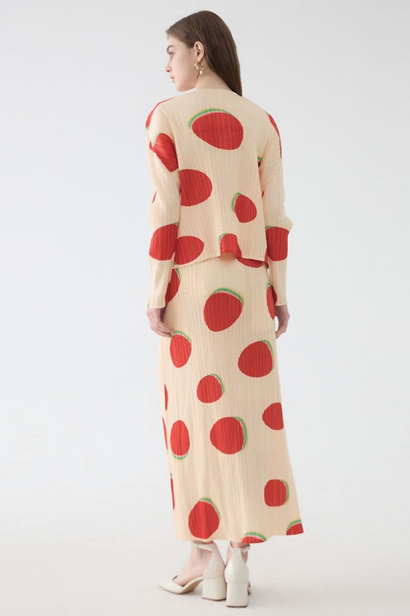 Slim-Fitting Patterned Long-Sleeved Skirt Set