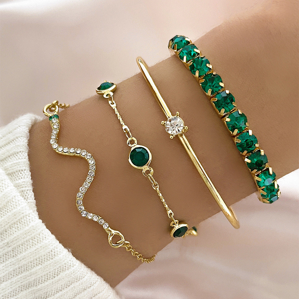 Gold Bracelet Set with Green Accents - Smeralda