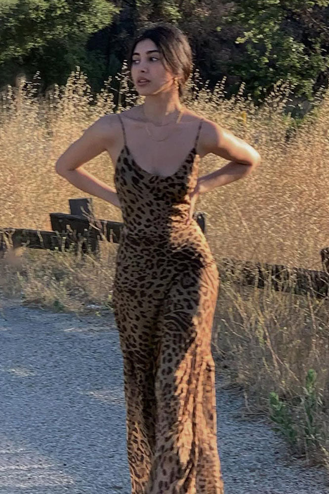 Leopard Slip Open-Back Dress