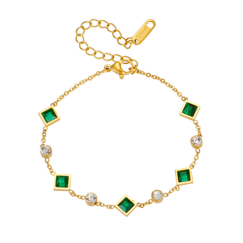 Gold Bracelet with Green and White Crystals - Ravenne