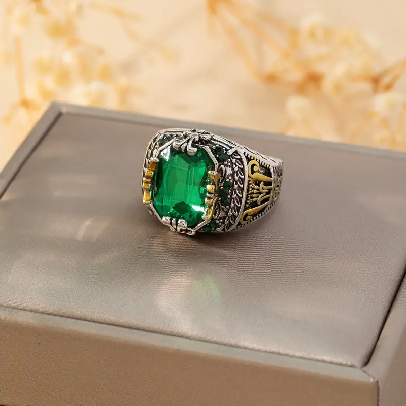 Rinaldo Men's Ring with Rectangular Stone and Carved Details