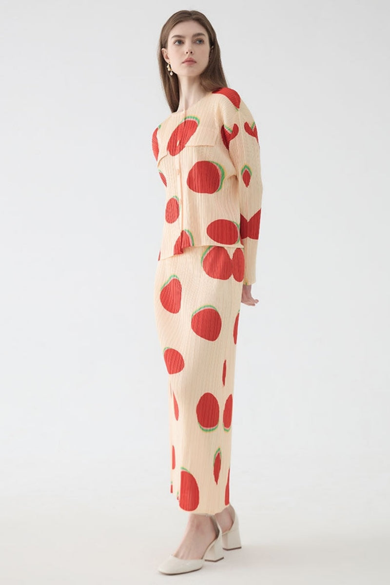 Slim-Fitting Patterned Long-Sleeved Skirt Set