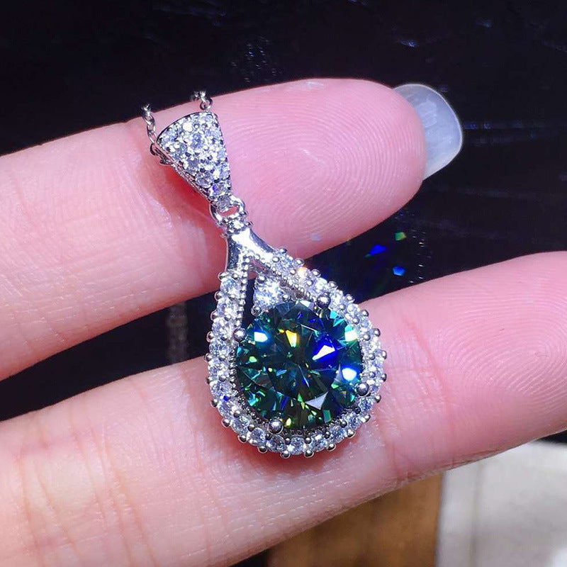 Silver Pendant Necklace with Iridescent Crystals - Celiane