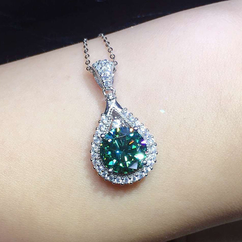 Silver Pendant Necklace with Iridescent Crystals - Celiane