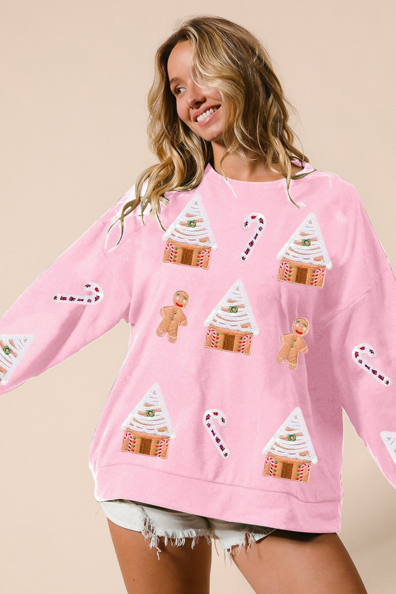 Sequined Gingerbread Man Christmas Top