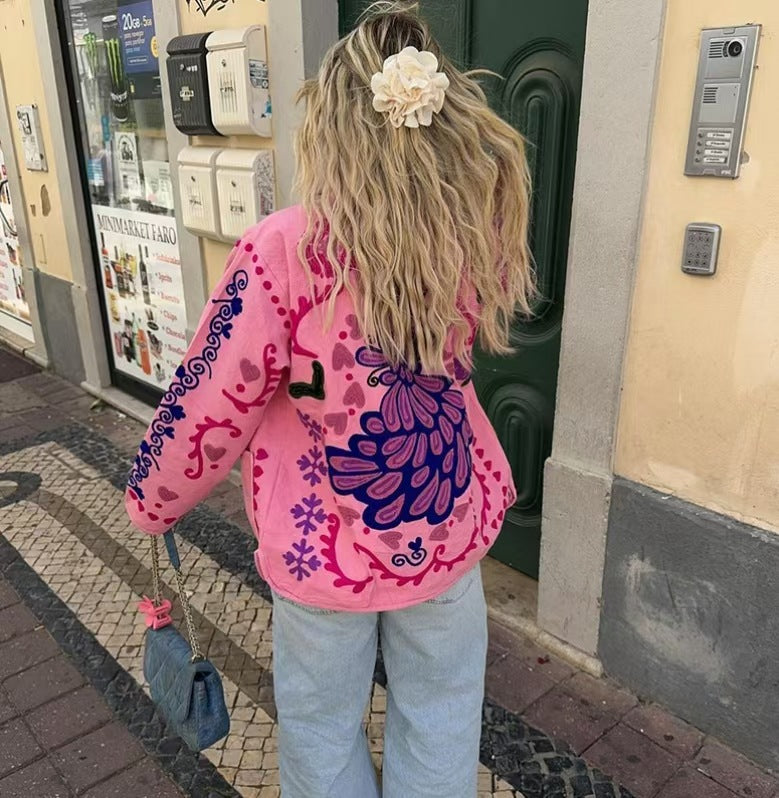 Jacket with Floral Print and Buttons