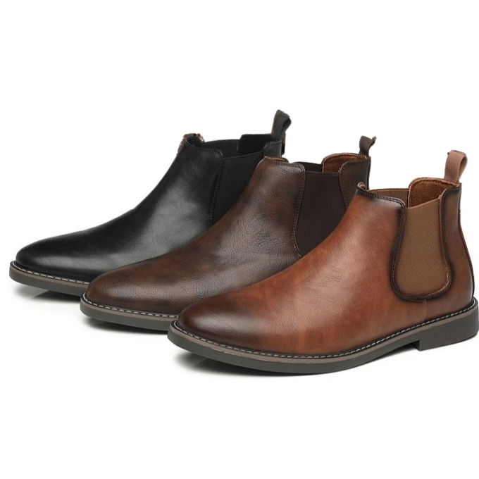 Smooth Leather Chelsea Boots with Pebbled Texture