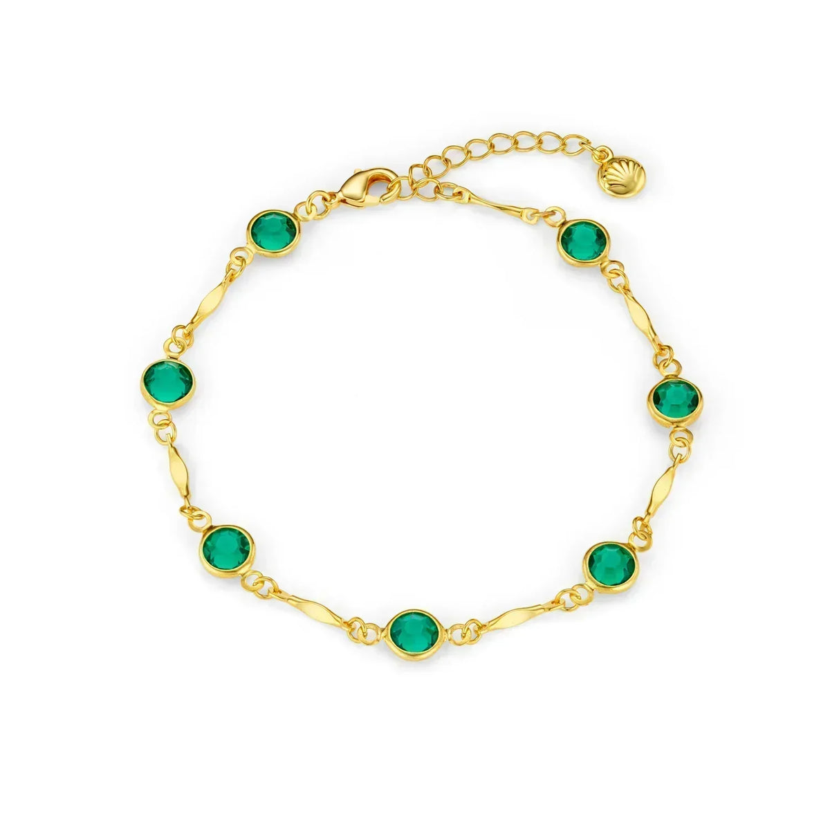 Gold-Tone Bracelet with Round Green Stones - Elviana