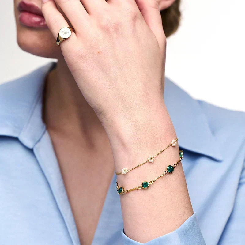 Gold-Tone Bracelet with Round Green Stones - Elviana