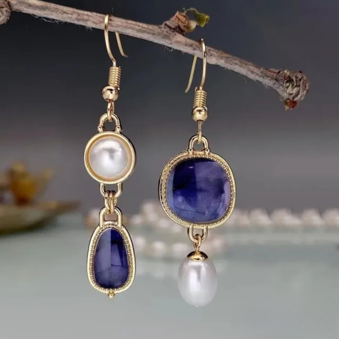 Blue Stone and Pearl Earrings Exclusive Elegance Collection