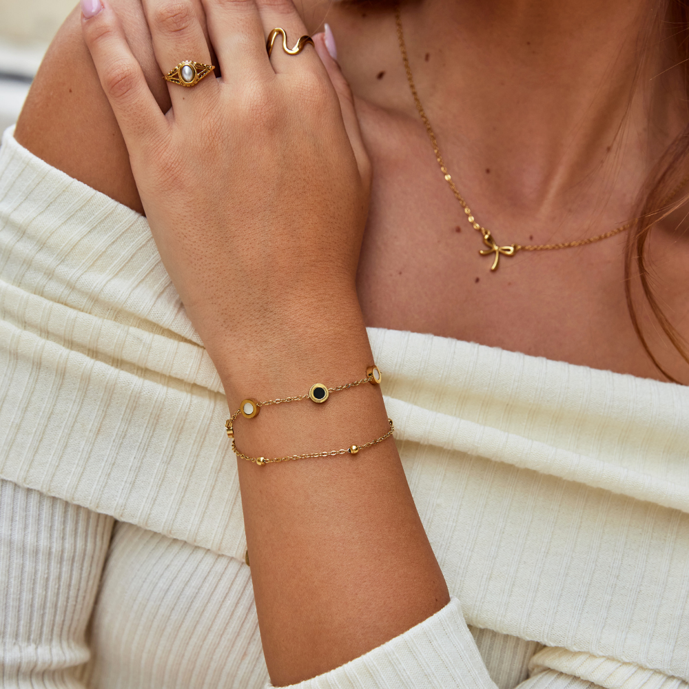 Vittoria Double Chain Bracelet with Circle Accents