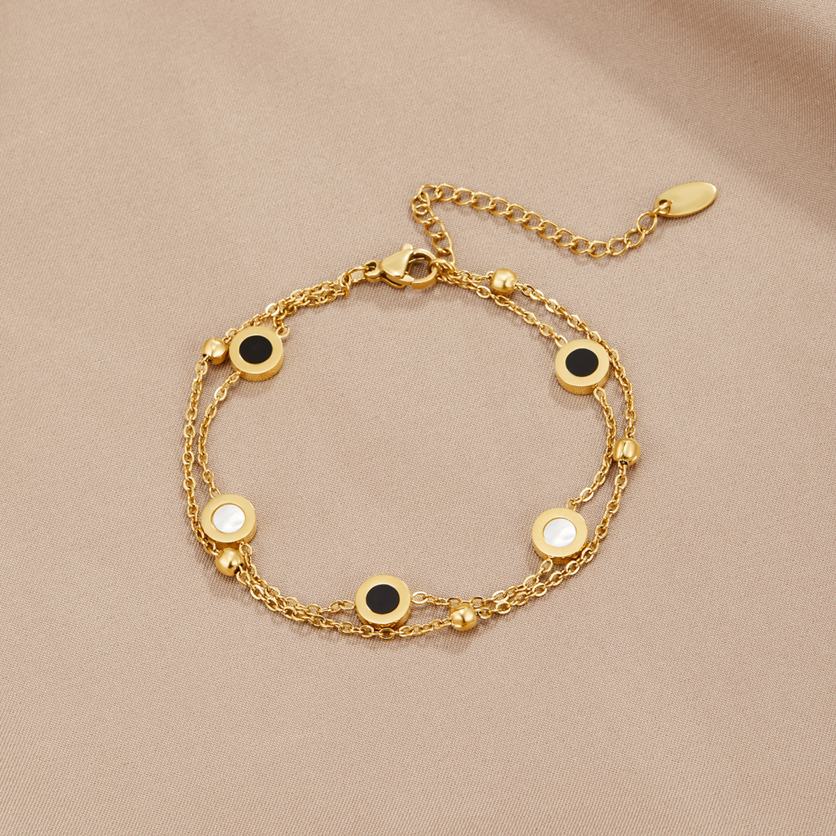Vittoria Double Chain Bracelet with Circle Accents