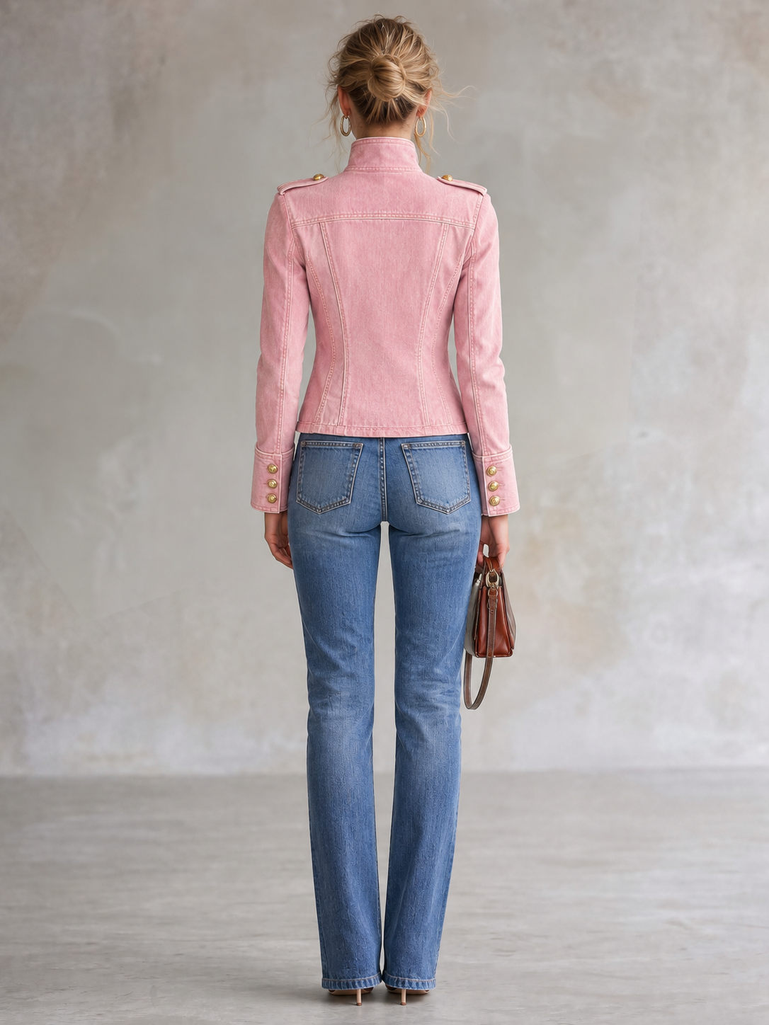Ophelia - Women's Military-Style Denim Jacket with Gold Buttons
