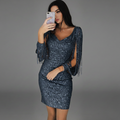 Women's Sequin Midi Dress Fringed Sleeves – Glamorous Evening