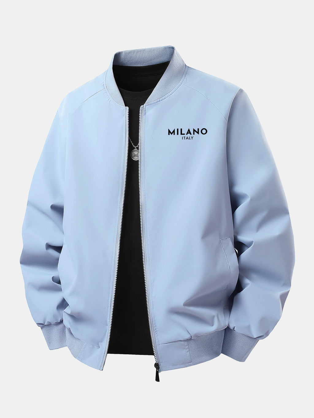 Men's Milano Italy Graphic Bomber Jacket – Relaxed Zip-Up Casual Outerwear with Ribbed Trims for Spring and Autumn