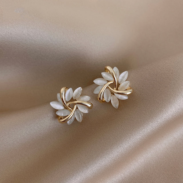 Gold Opal Petal Circle Earrings