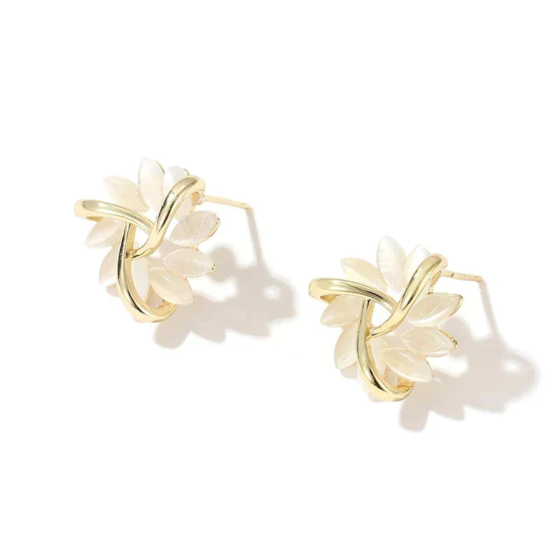 Gold Opal Petal Circle Earrings