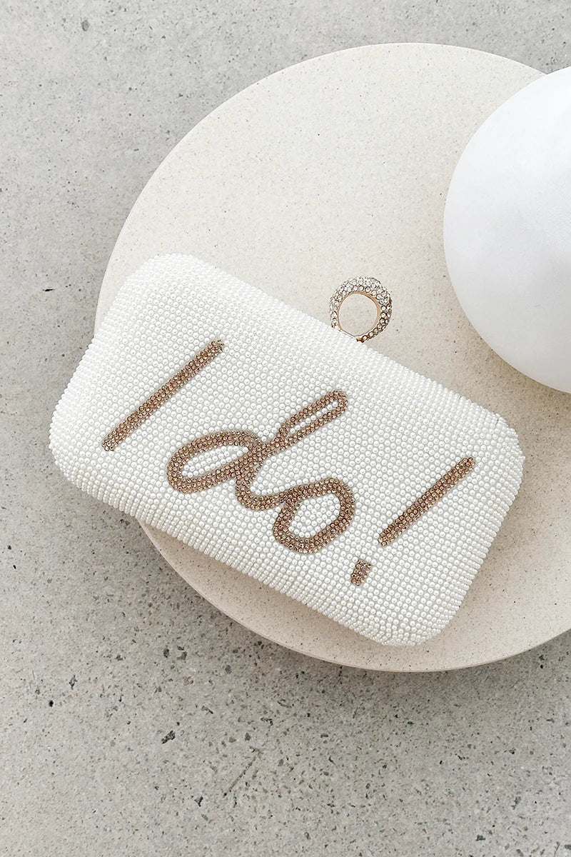 I DO Sequined Clutch Gold/White