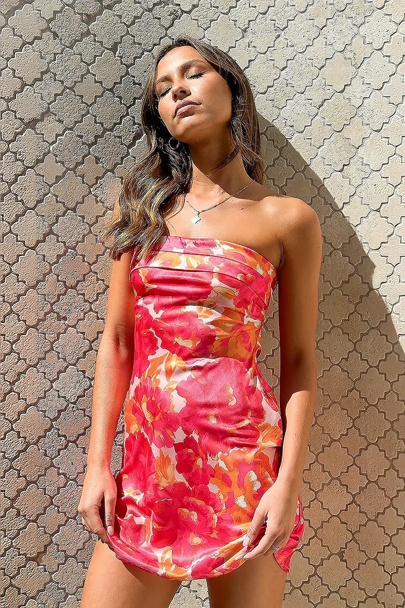 Miya Mini-Length Dress Pink/Red Flower