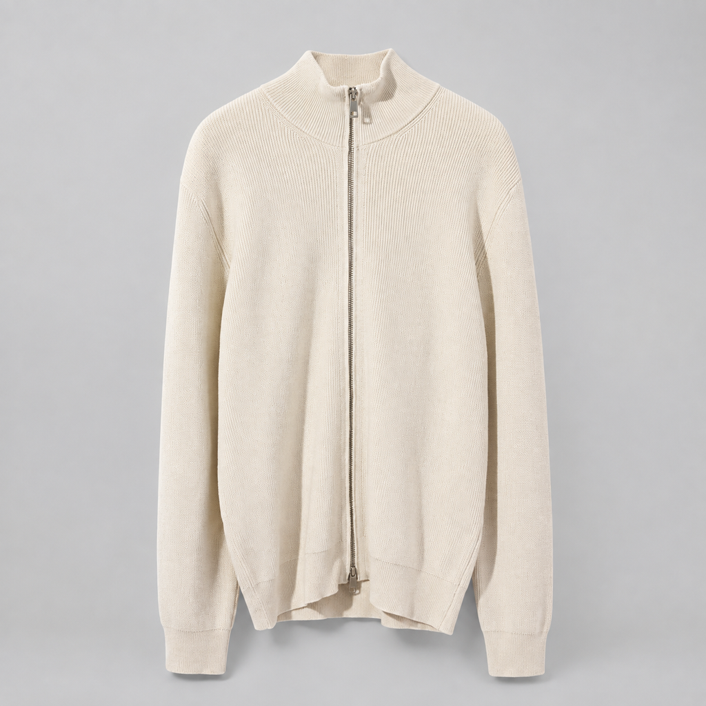 Renz - Men's Ribbed Full-Zip Knit Cardigan