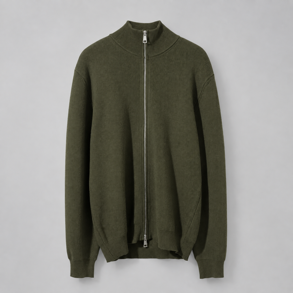 Renz - Men's Ribbed Full-Zip Knit Cardigan
