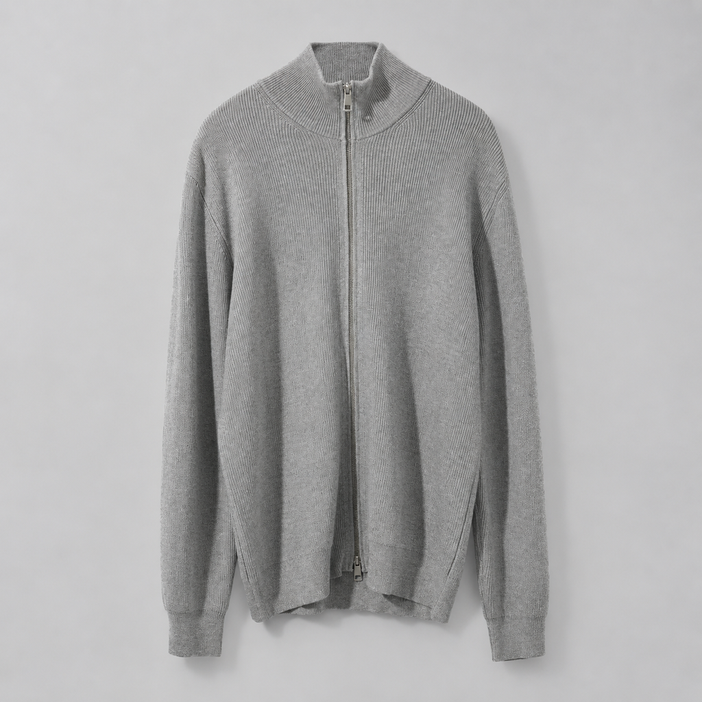 Renz - Men's Ribbed Full-Zip Knit Cardigan