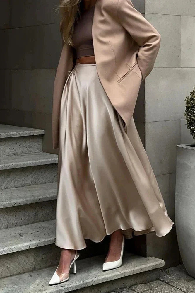 Modern Aubrey Satin Midi Skirt