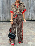 Women’s Printed Short Sleeve Button-Up Shirt and Wide Leg Trouser Set – Relaxed Two-Piece Summer Outfit for Casual City Wear