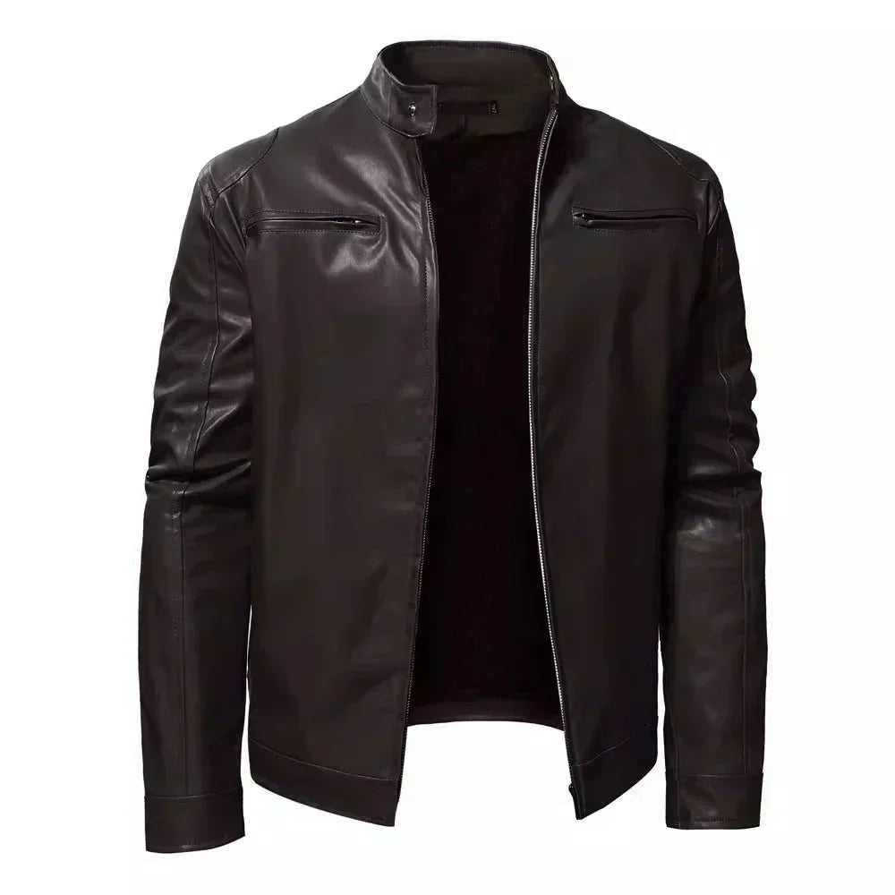 Leather Biker Jacket with Classic Lines