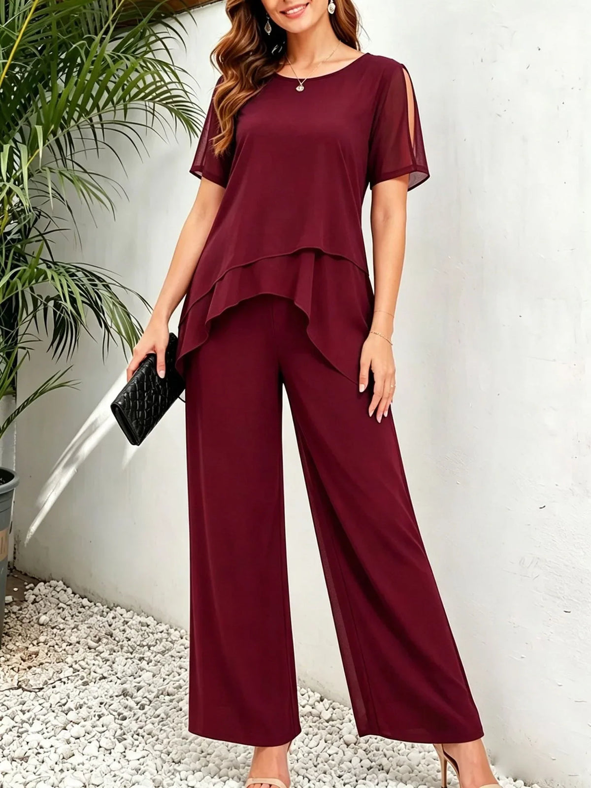 Women’s Layered Top and Wide-Leg Pant Set