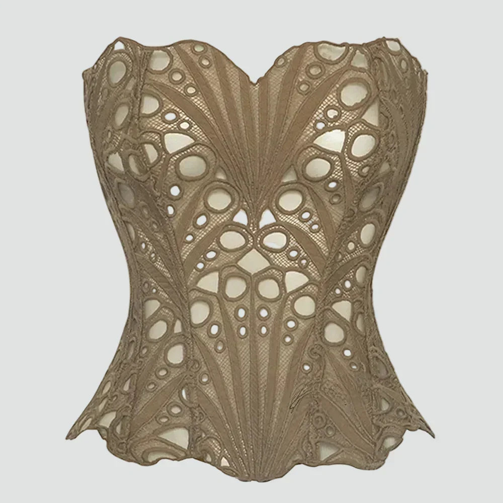 Women's Elegant Strapless Lace Bustier Top with Corset Inspired Silhouette – Fitted Sleeveless Style for Summer and Evening Wear