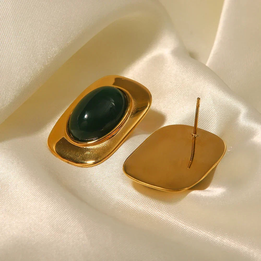 18K Gold-Plated Green Opal Oval Earrings Limited Edition Opal Collection