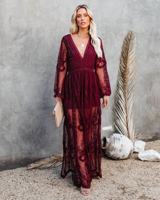 Lace - Long Lace Dress with Split