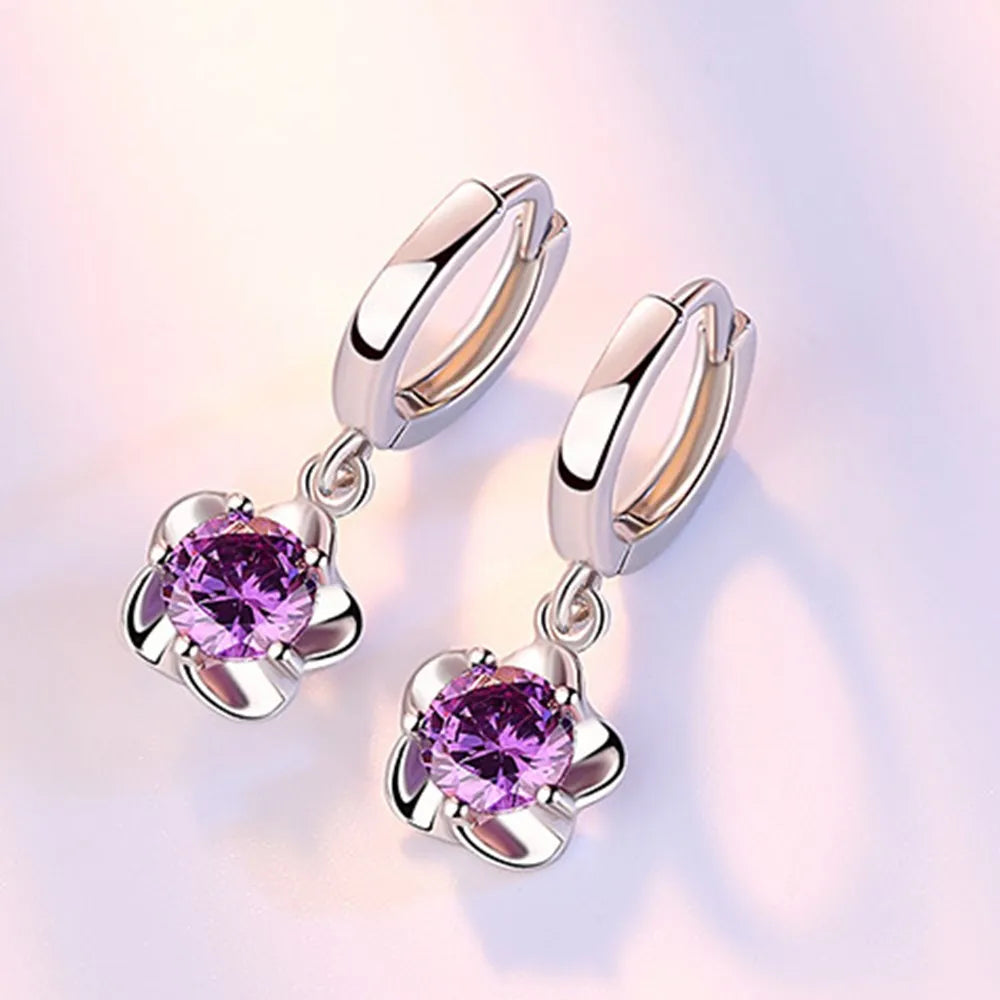 Sterling Silver Purple & White Cubic Zirconia Earrings - Limited Edition