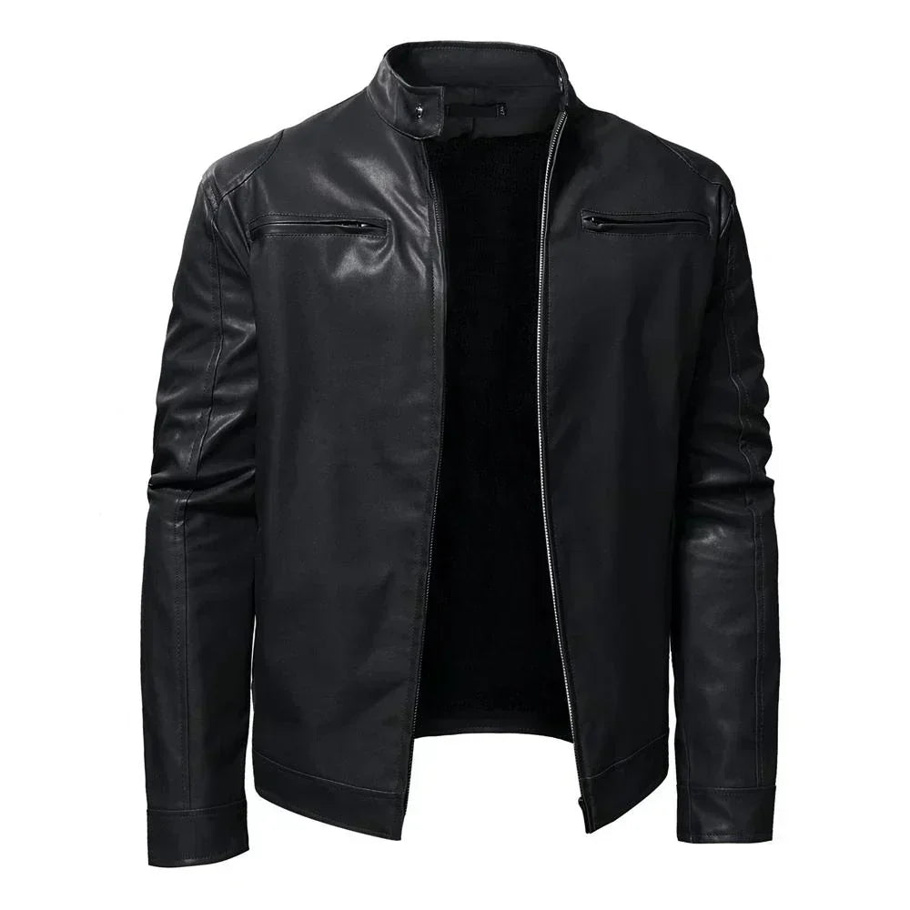 Leather Biker Jacket with Classic Lines