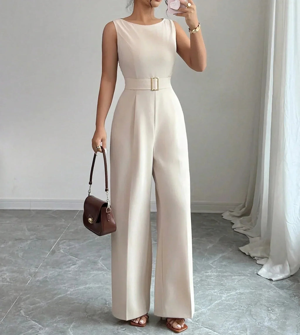Women's Sleeveless Wide Leg Belted Jumpsuit