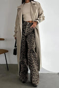 Button Multi Pockets Leopard Print Relaxed Trousers