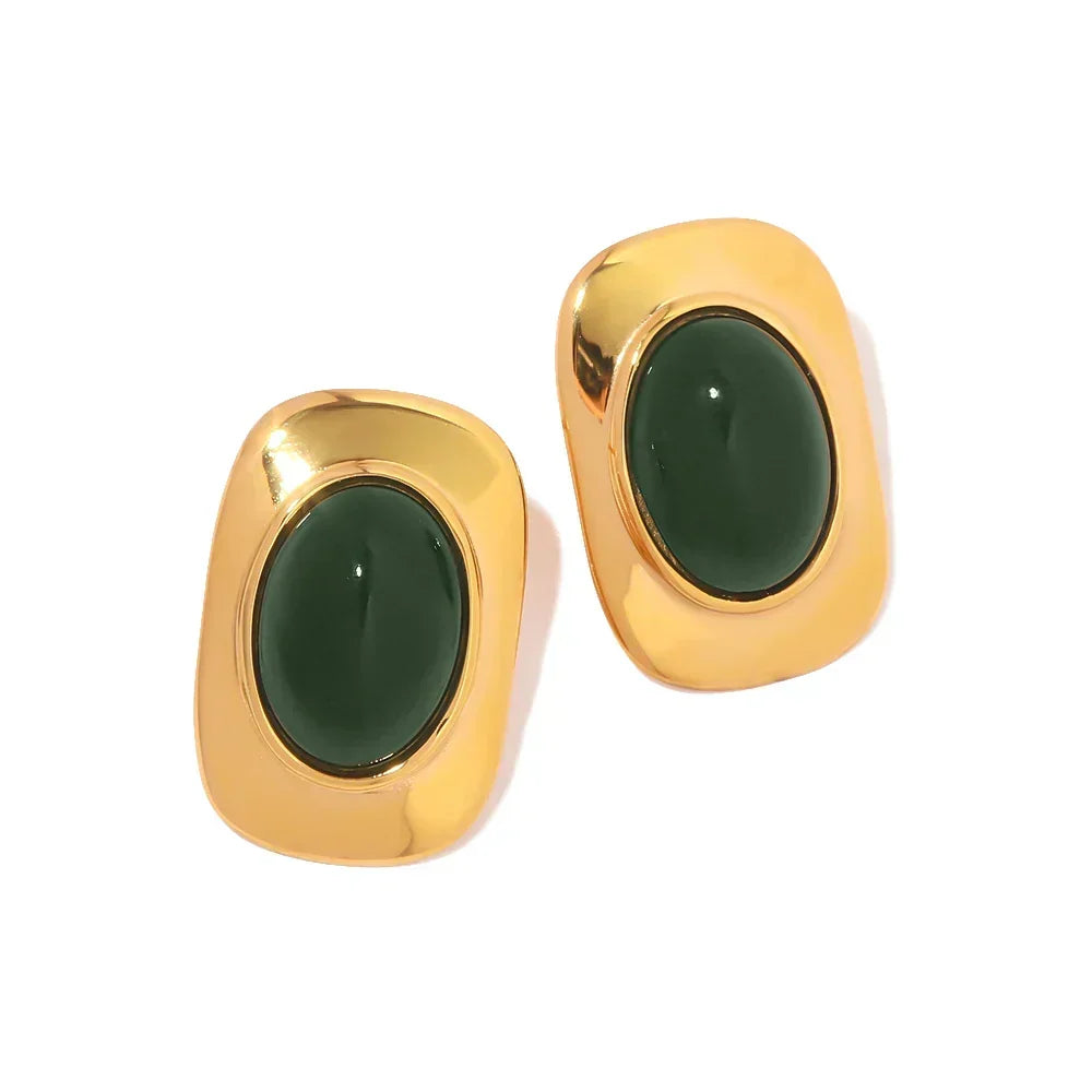 18K Gold-Plated Green Opal Oval Earrings Limited Edition Opal Collection