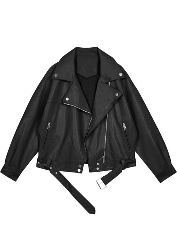 Oversized Leather Jacket with Modern Lines