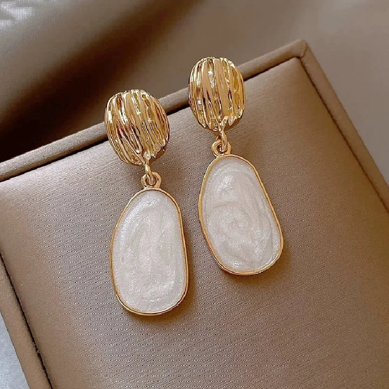 Vintage Enamel Oval Drop Earrings - Handmade in the UK, Exclusive
