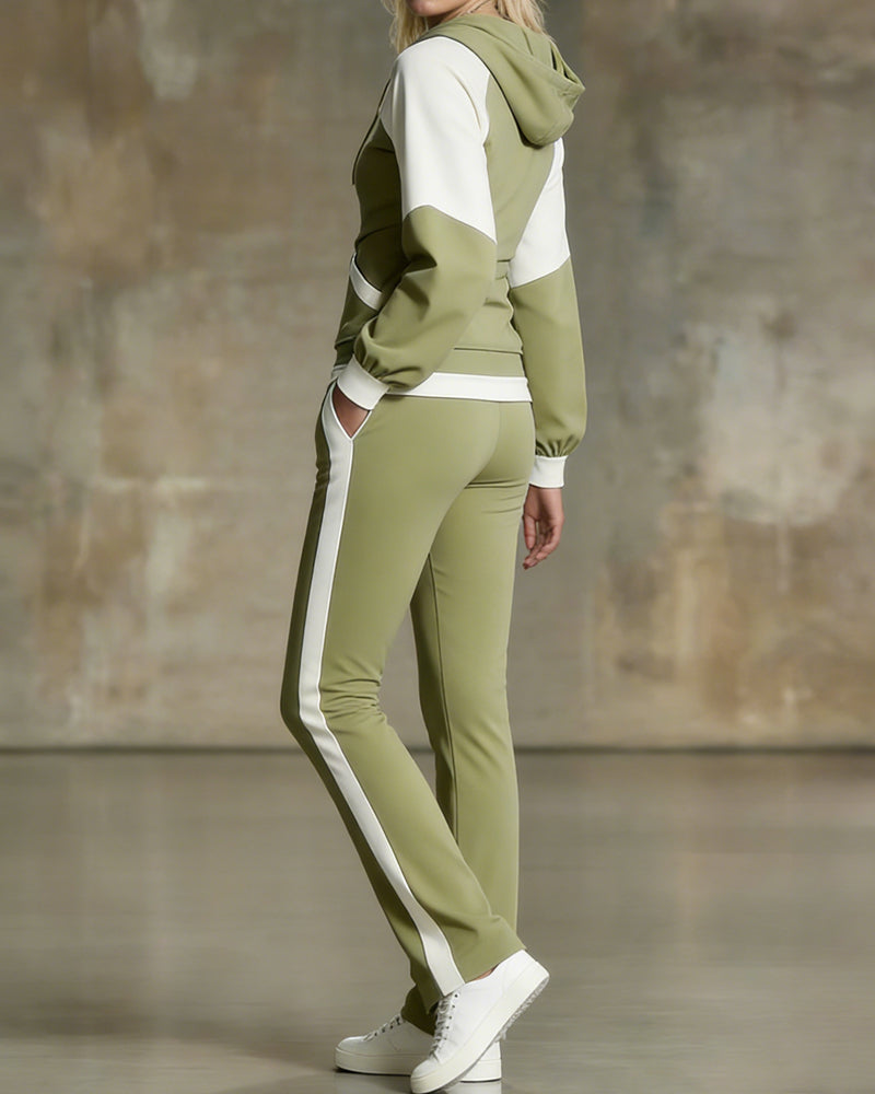 Women's Relaxed Fit Hooded Tracksuit Set – Half Zip Sweatshirt and Wide Leg Trousers for Casual Everyday Wear